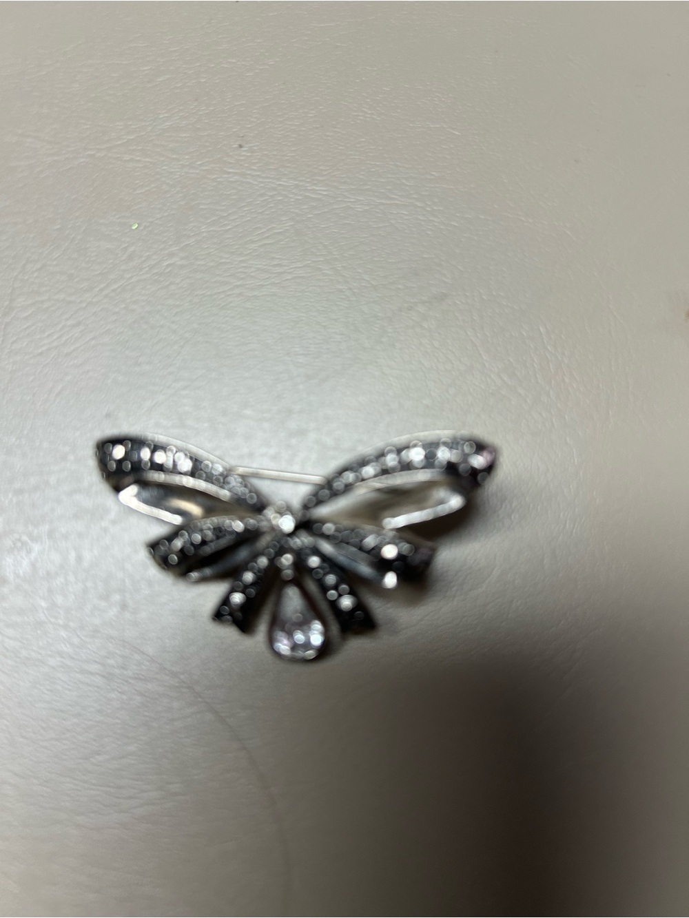 Silver Bow Brooch Pin with Clear Stones - Elegant Women's Jewelry